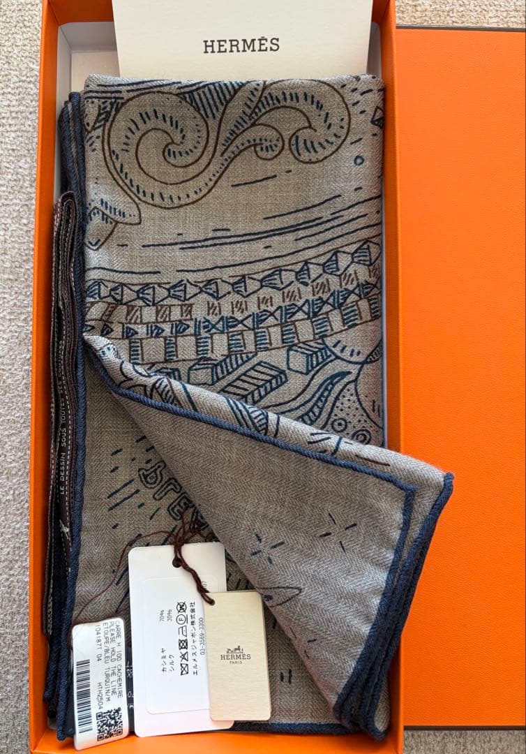 新品未使用HERMES プリーズホールドザライン スカーフ100cm エトゥープ