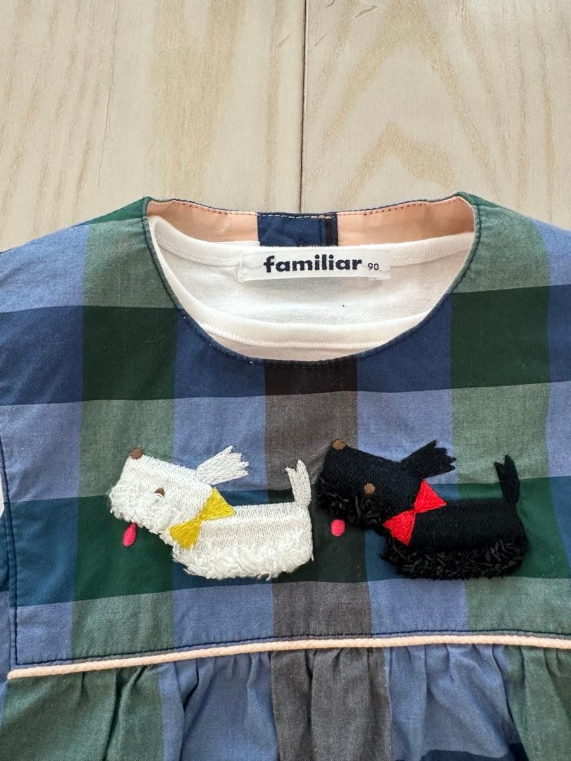 ファミリア ジャンパースカート Tシャツセット‼️ 青チェック柄 ワンピース 90