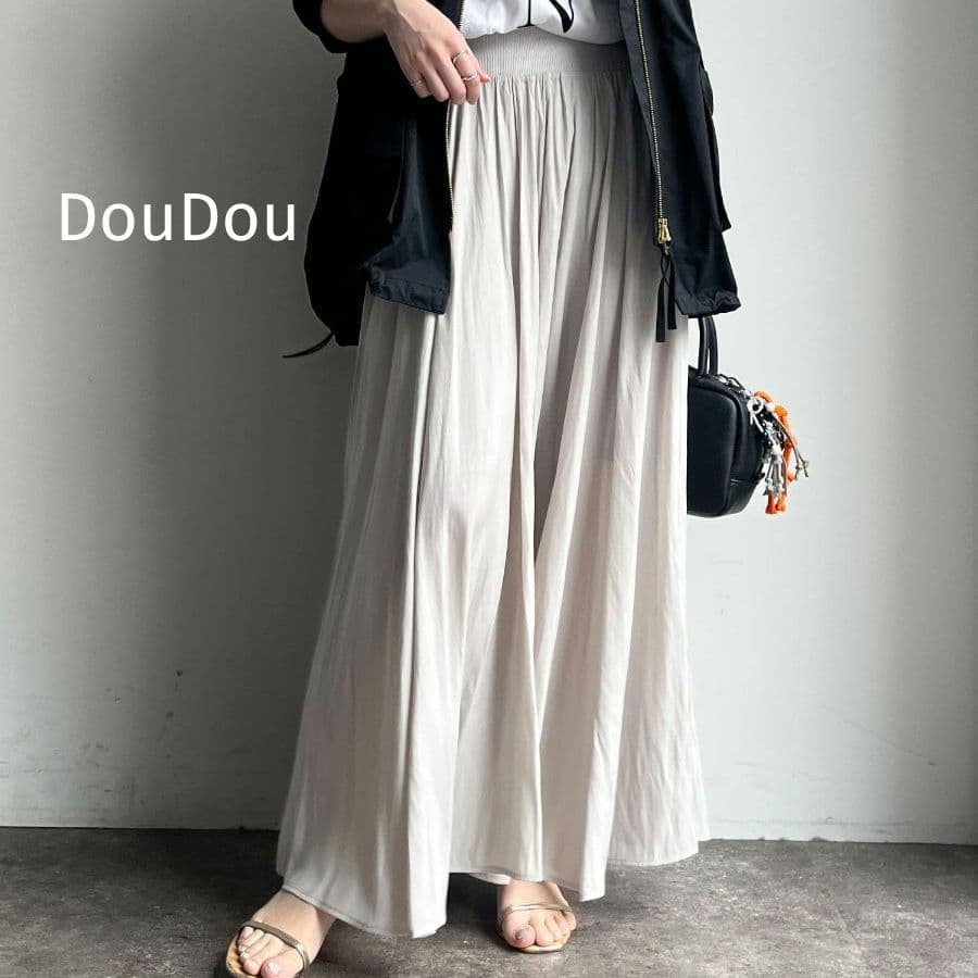 【未使用タグ付き】ドゥドゥ DouDou ウエストリブギャザースカート マキシ丈