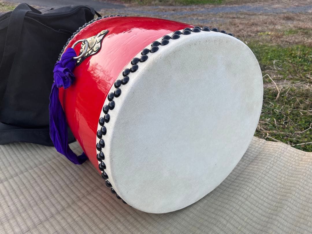 エイサー太鼓 大太鼓 本皮張り 40cm ケース付き 中古美品