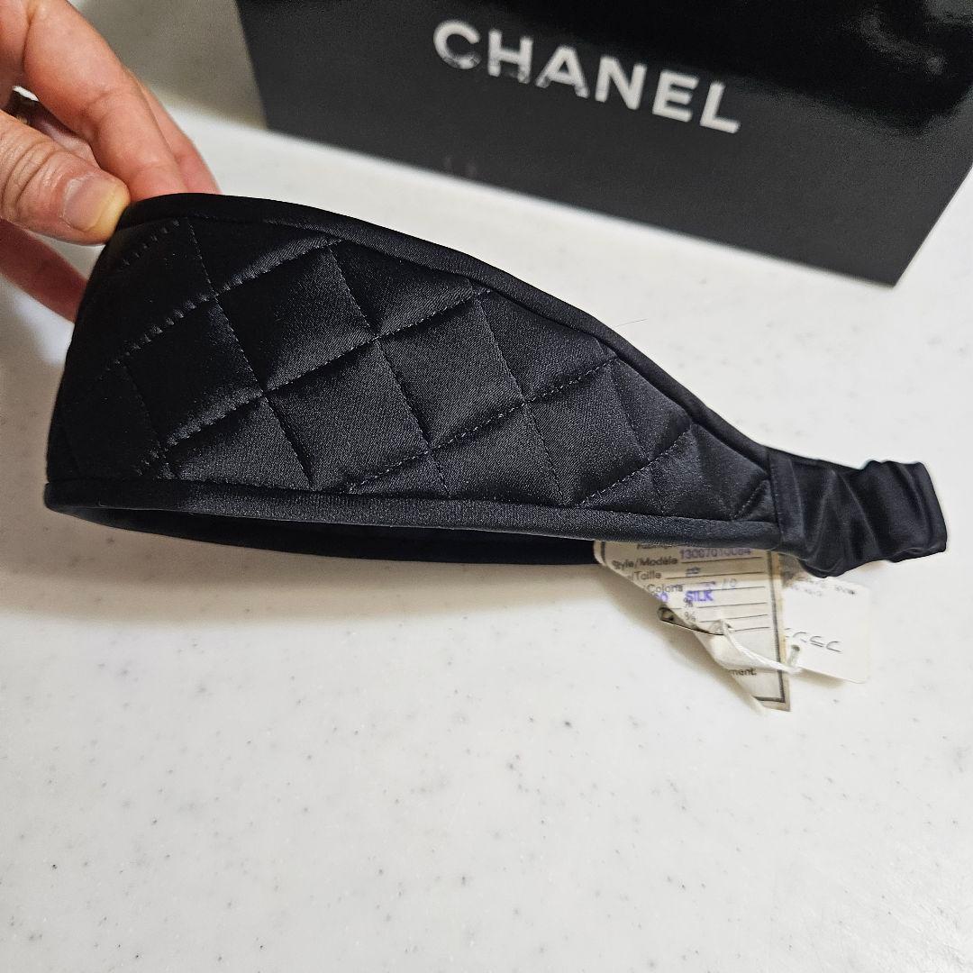 G201 CHANEL 黒 キルティング ヘアバンド マトラッセ シルク