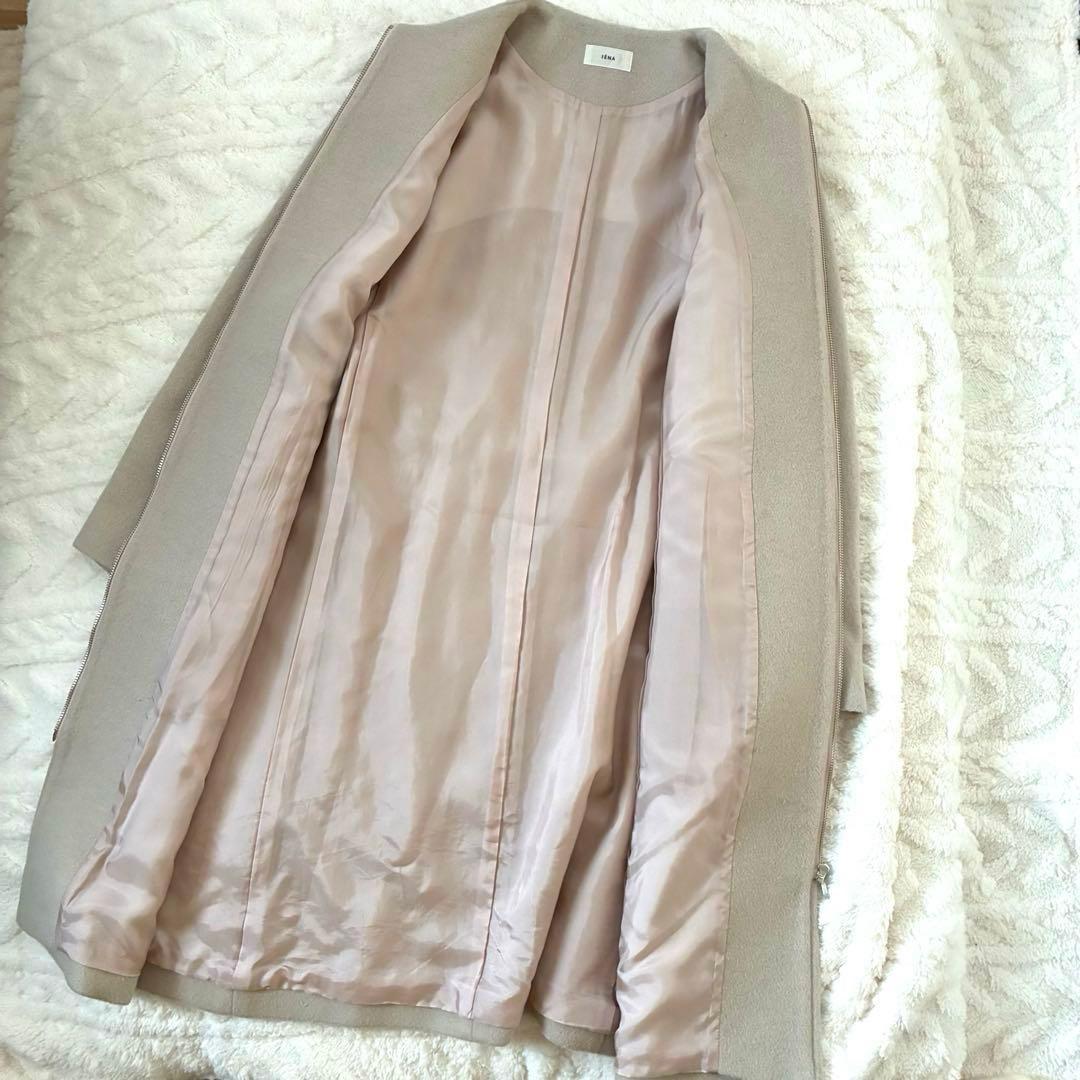 IENA ノーカラー バックベルト　ウール　ロングコート ベージュ　日本製