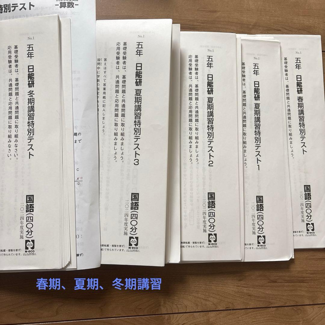 日能研　5年　2024年　育成テスト　前期　後期春期、夏期、冬期テスト　一年分