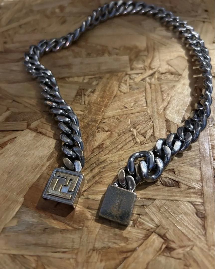 FENDI フェンディ チェーン ネックレス FFロゴ 喜平風ダメージ有