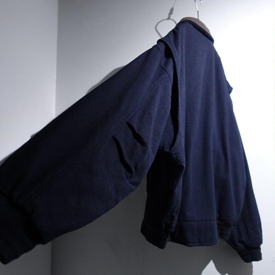 90s GANT レザー襟 ウールブルゾン オーバーサイズ ネイビー短丈