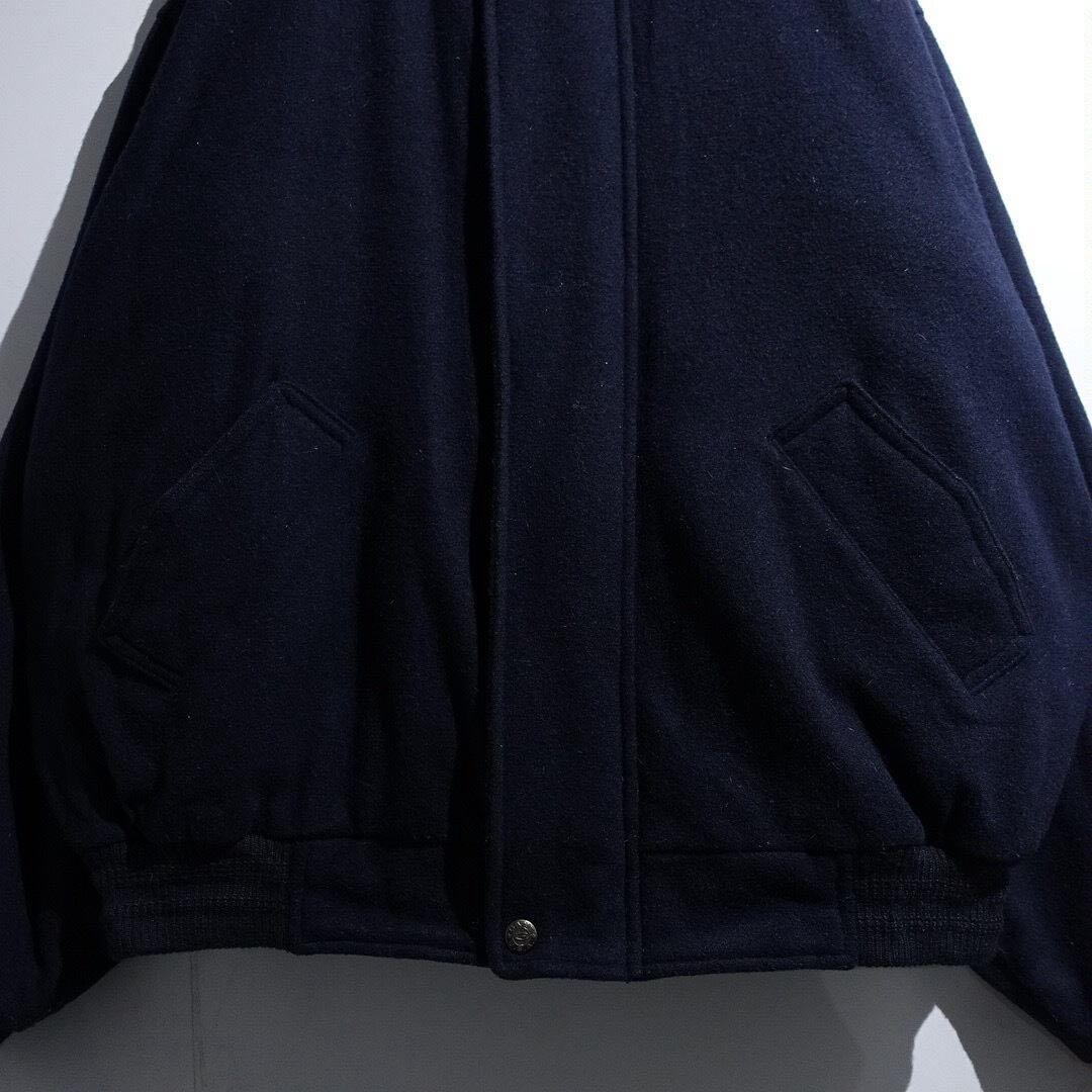 90s GANT レザー襟 ウールブルゾン オーバーサイズ ネイビー短丈