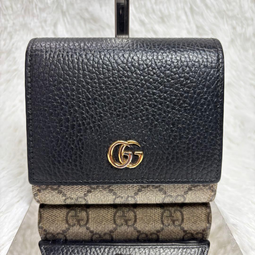 ✨付属品完備/極美品✨ グッチ GGスプリーム マーモント 折り財布 L字 黒