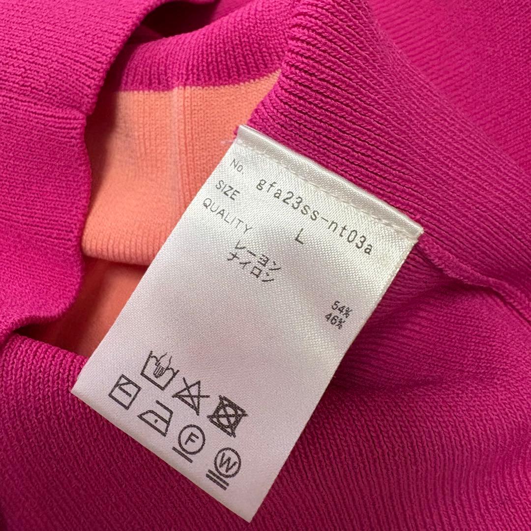 美品　JENNE 配色5分袖カーディガン　ピンク　カーディガン Lサイズ