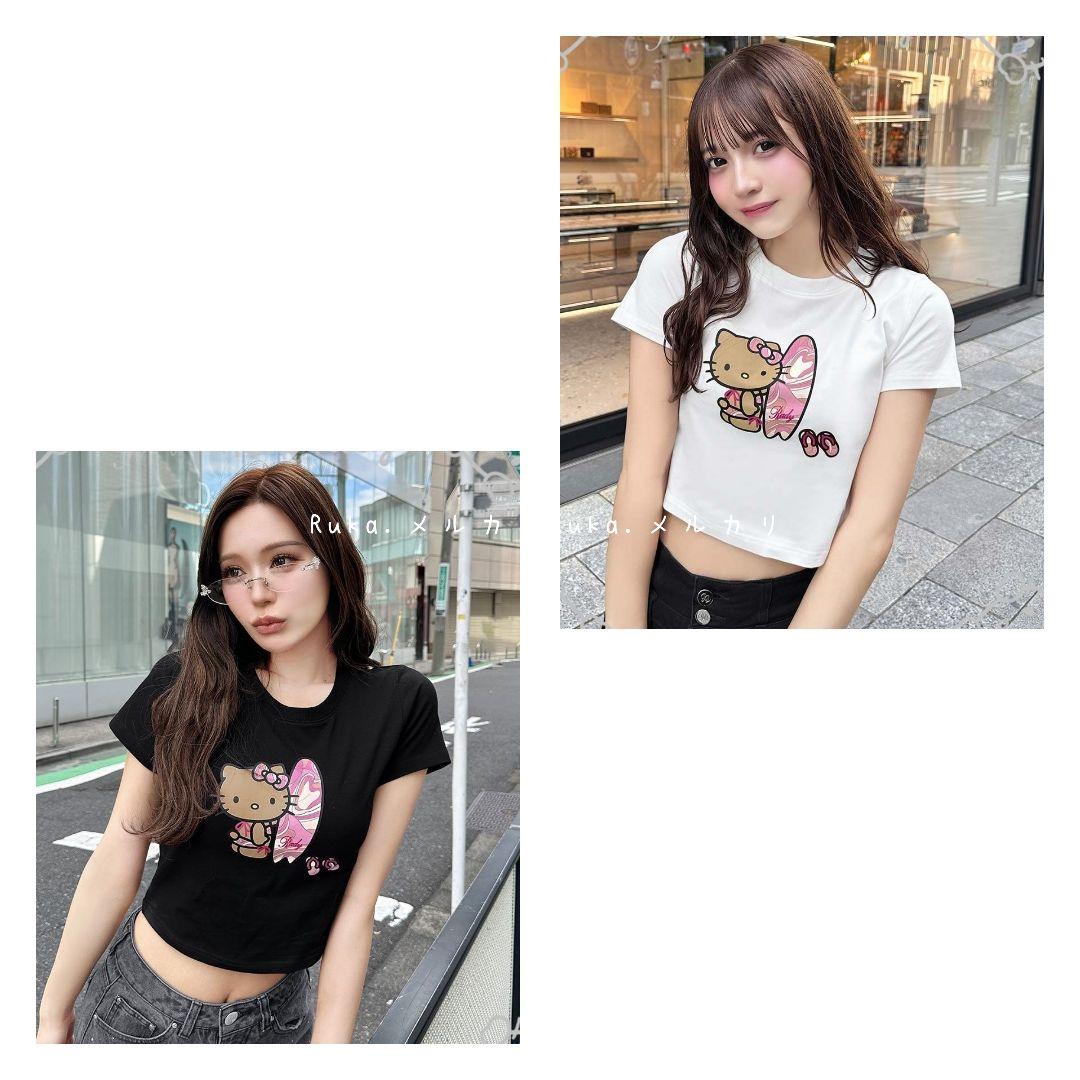 日焼けHello Kitty Tシャツ　SU0113　ホワイト1点、ブラック1点
