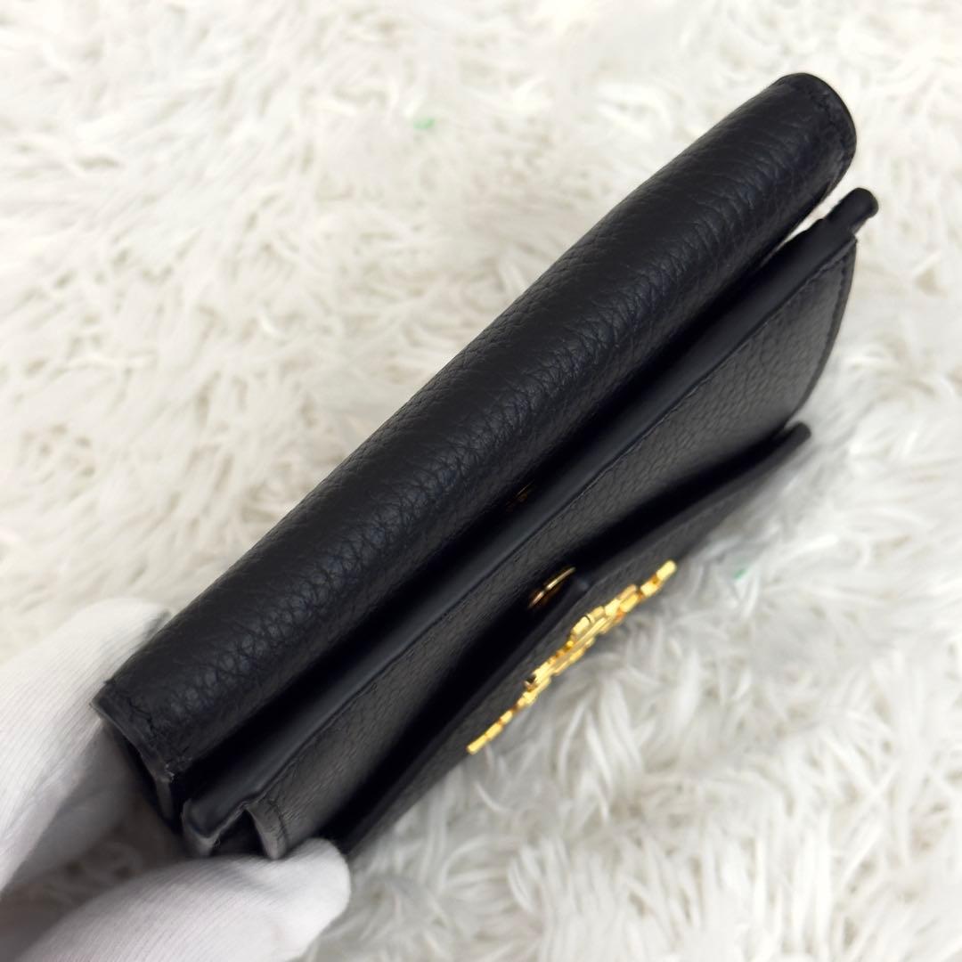 新品同様⭐️PRADA プラダ 三つ折り シボ革 ゴールド金具 財布 レザー