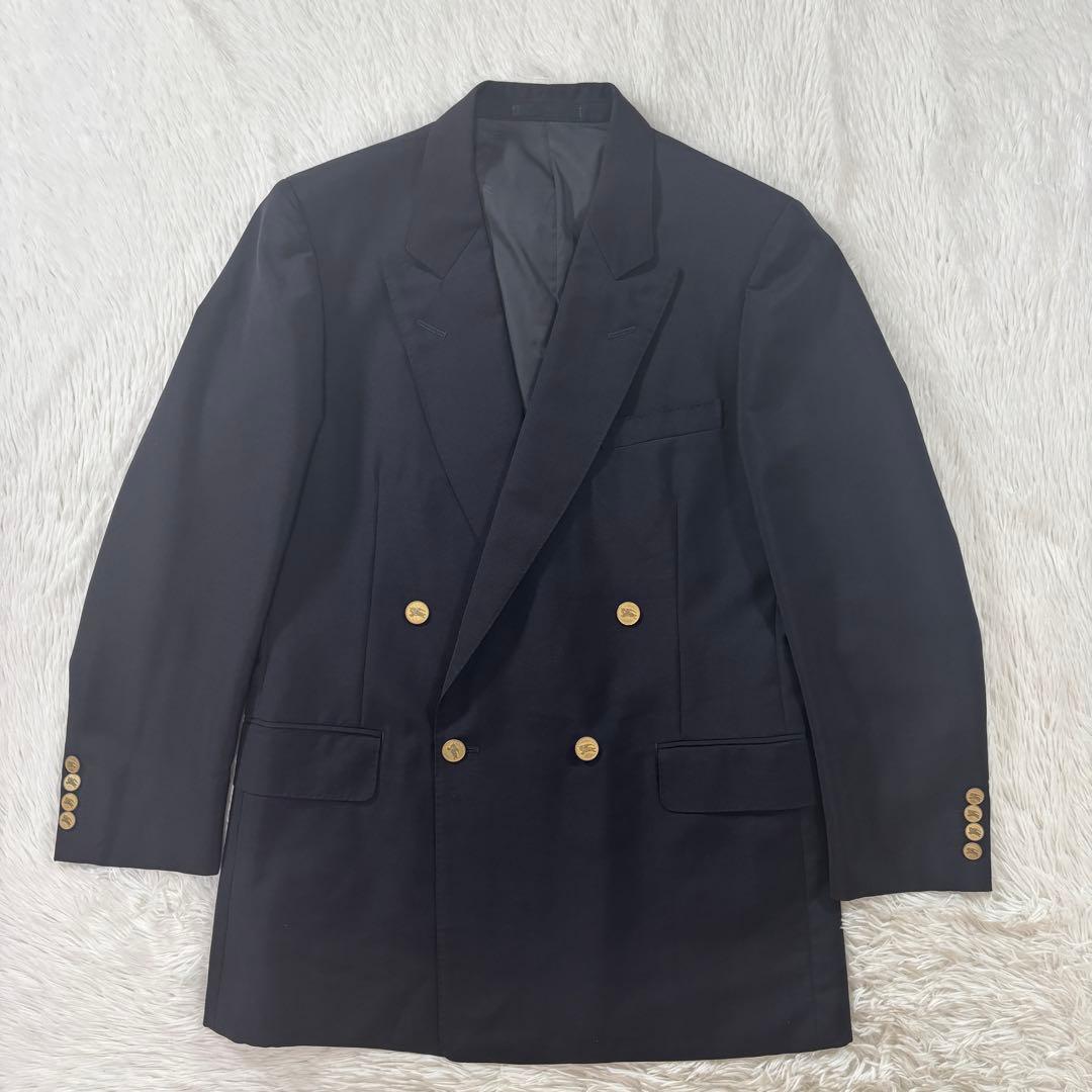 極美品 バーバリー 紺ブレ 刻印金ボタン ネイビー ダブル 裏地シャドーホース