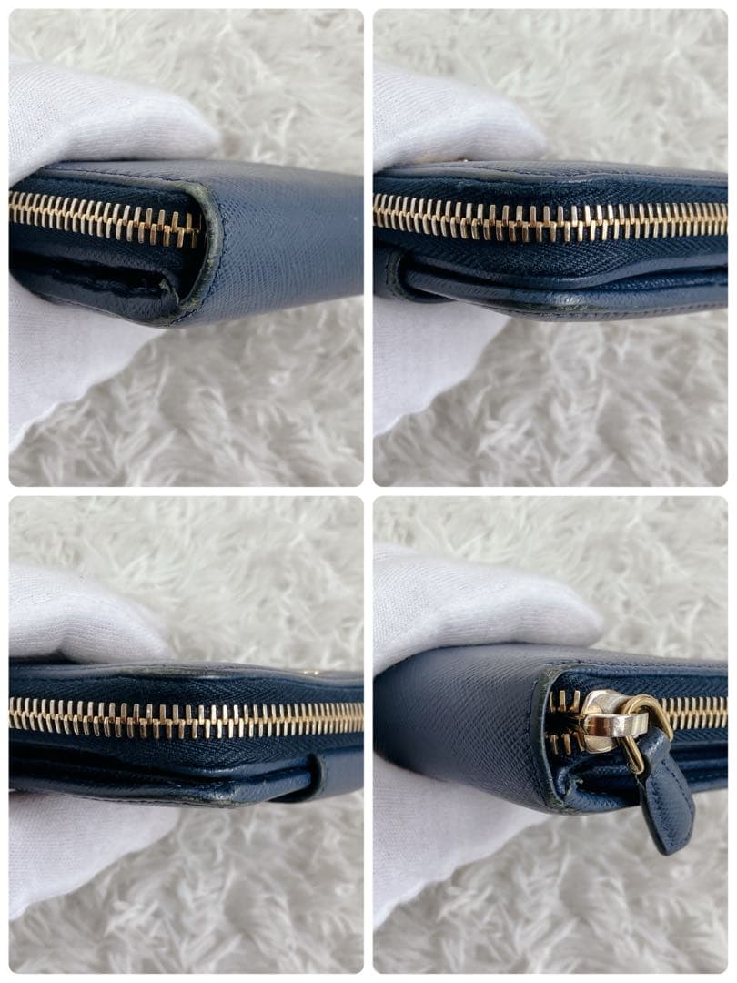 プラダ PRADA 折り財布 1ML522 フラップ ゴールド金具 ネイビー　青