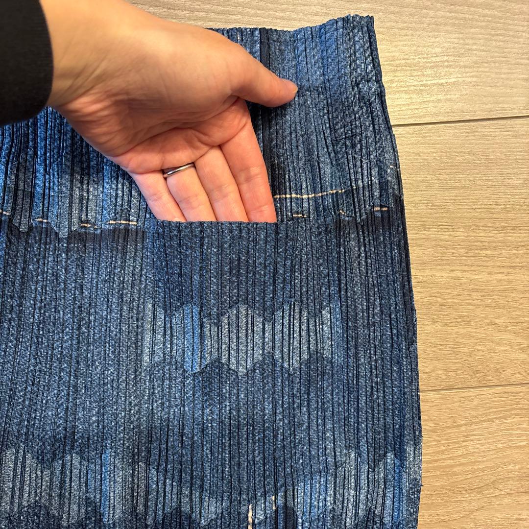 PLEATS PLEASE デニム転写プリーツスカート