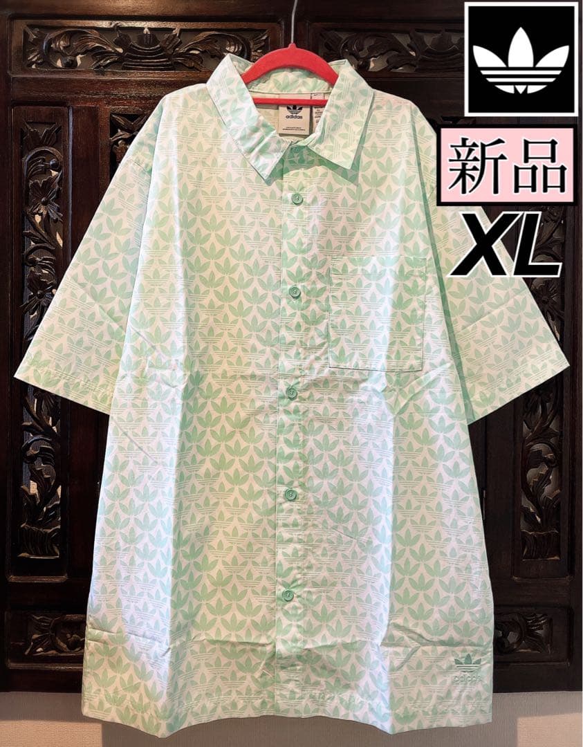 アディダス 新品 モノグラム 緑 XL アロハシャツ Tシャツ ジャージ 水着