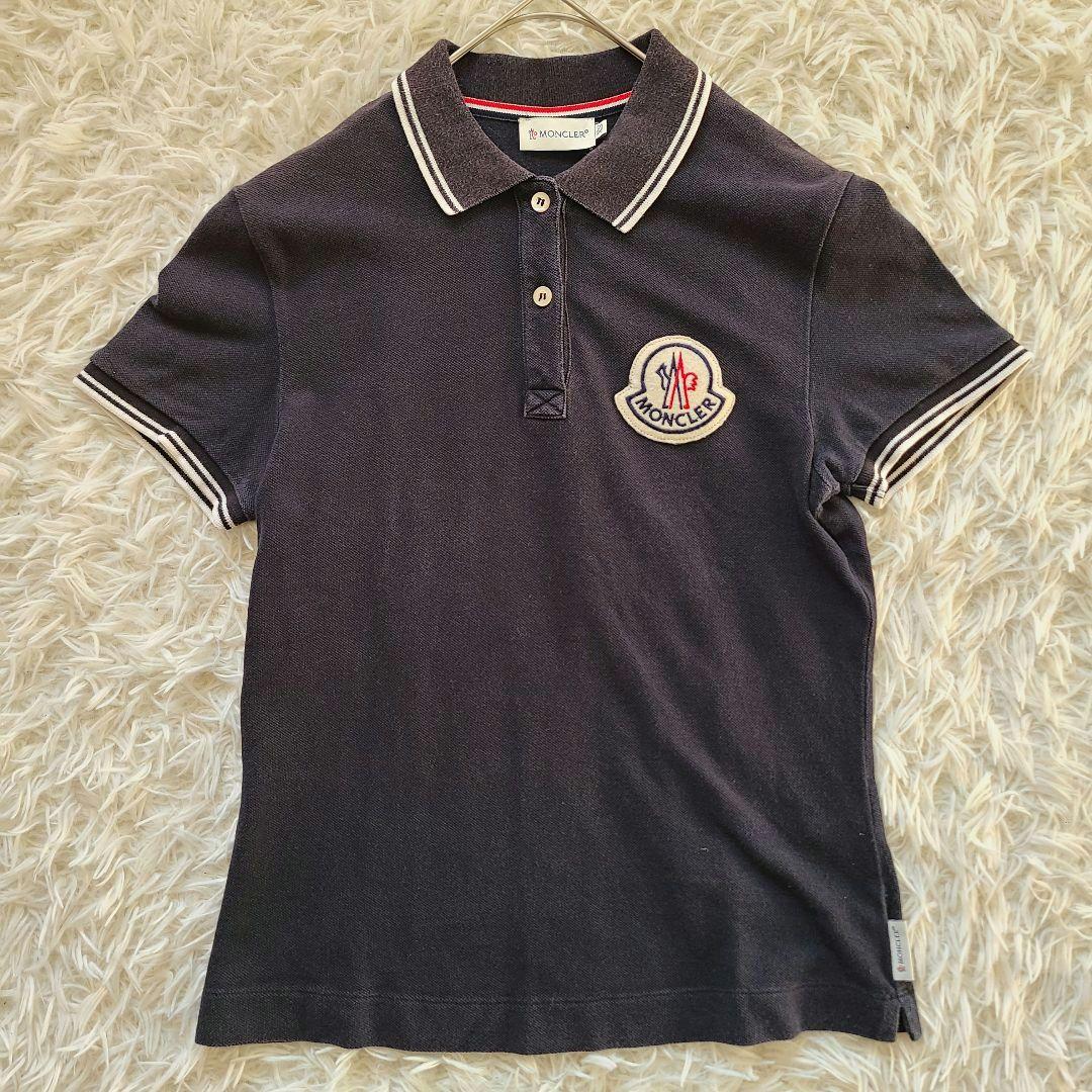 MONCLER ポロ シャツ ロゴ ワッペン ライン ネイビー XS