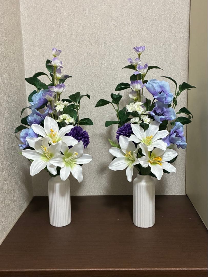 仏花　お供え花　ユリ＆トルコ桔梗(パープル系)