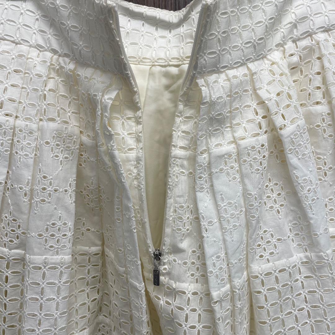 ✨美品✨FOXEY White  刺繍レース スカート 38 日本製