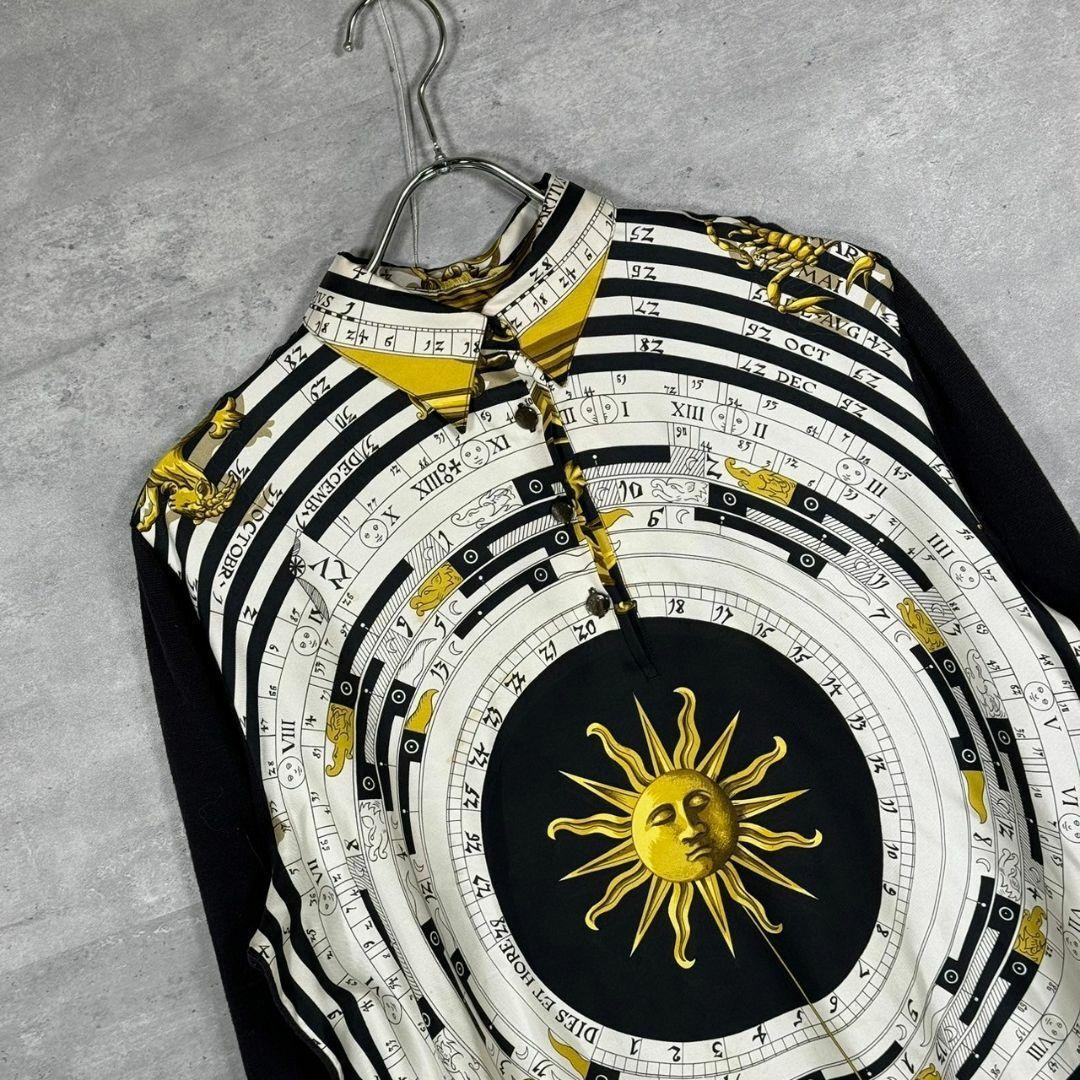 『HERMES』エルメス (L) 総柄ニット切替ポロシャツ