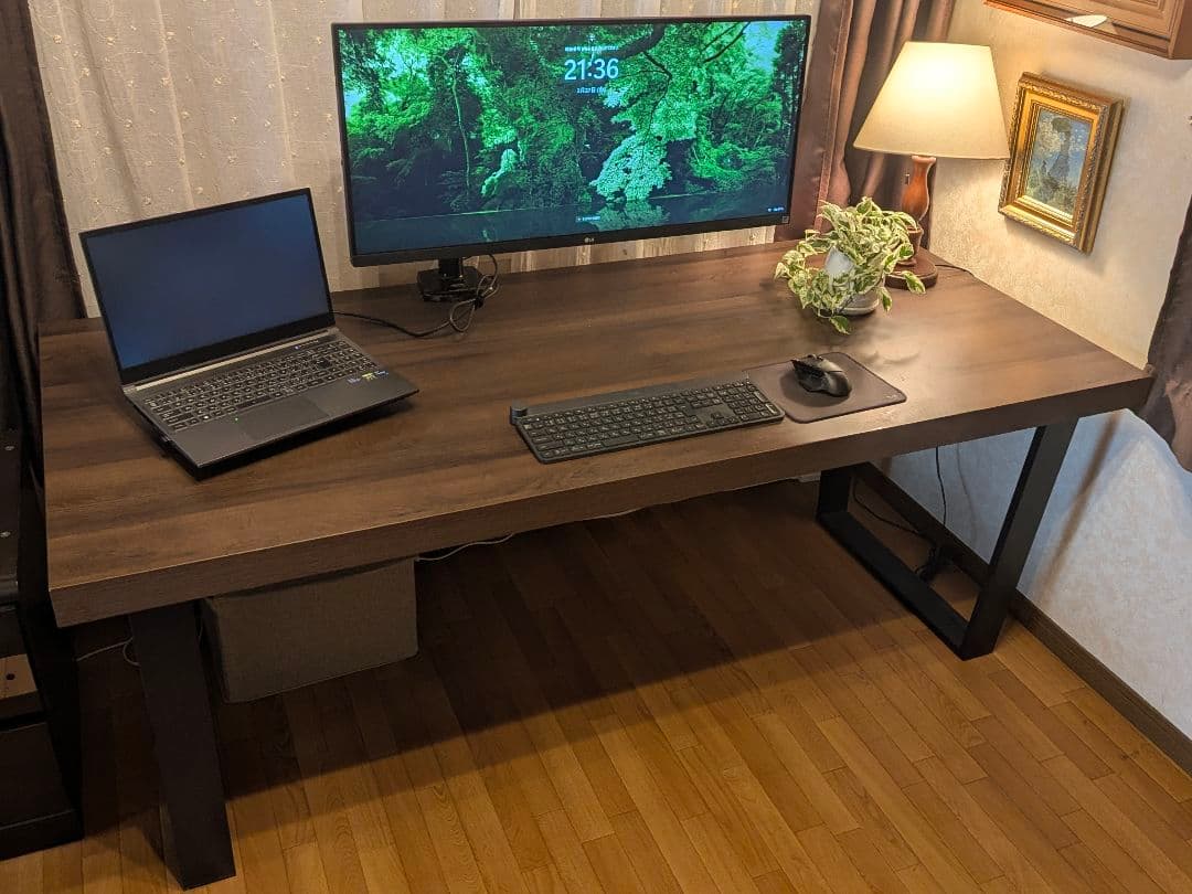 【大阪引取】180cm PCデスク ウォールナット ワークデスク