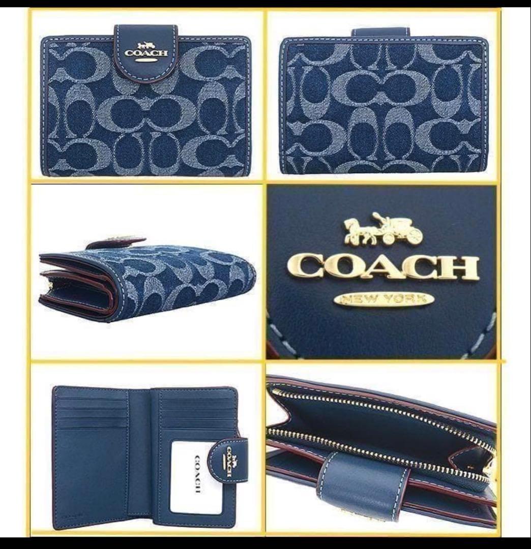 再入荷コーチ COACH ミディアム ジップ ウォレット シグネチャー デニム