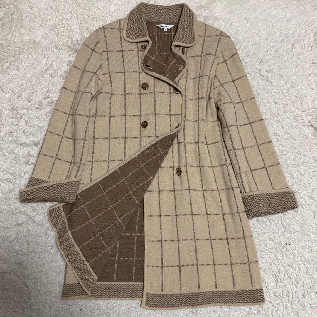 極美品Lサイズ　クリスチャンディオール　ロングコート　ウール　ダブル　チェック