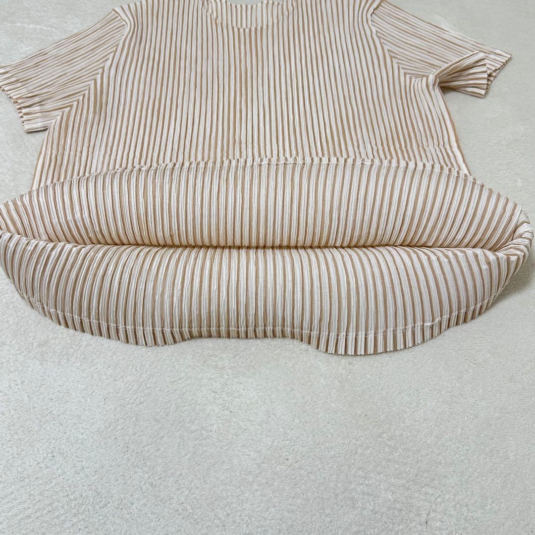 極美品✨ISSEY MIYAKE プリーツ　ストライプ　ブラウン　ホワイト　半袖