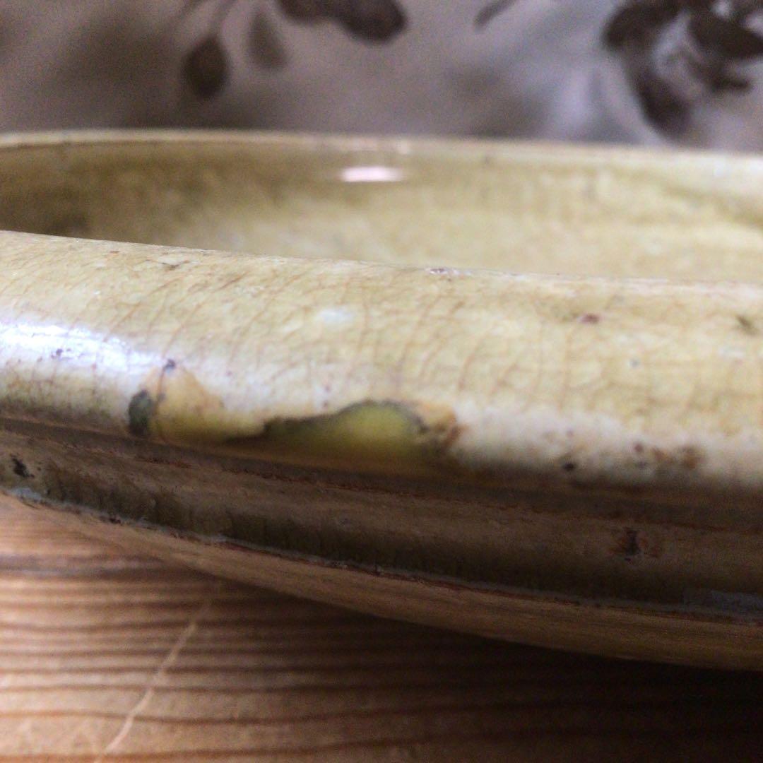 No4342 古瀬戸　黄瀬戸　大皿　飾皿　瀬戸　石皿　直径33cm 送料無料