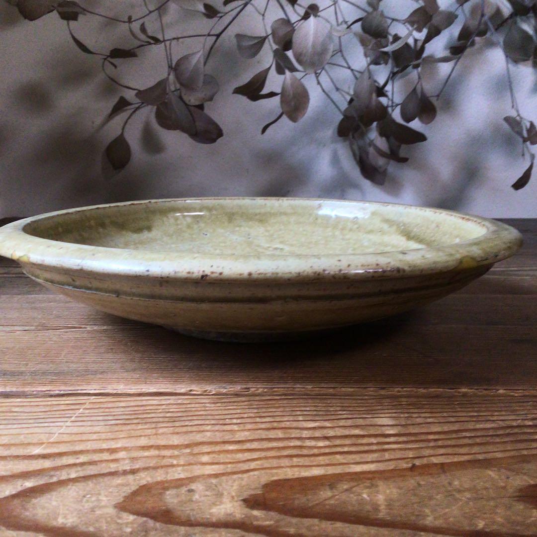 No4342 古瀬戸　黄瀬戸　大皿　飾皿　瀬戸　石皿　直径33cm 送料無料