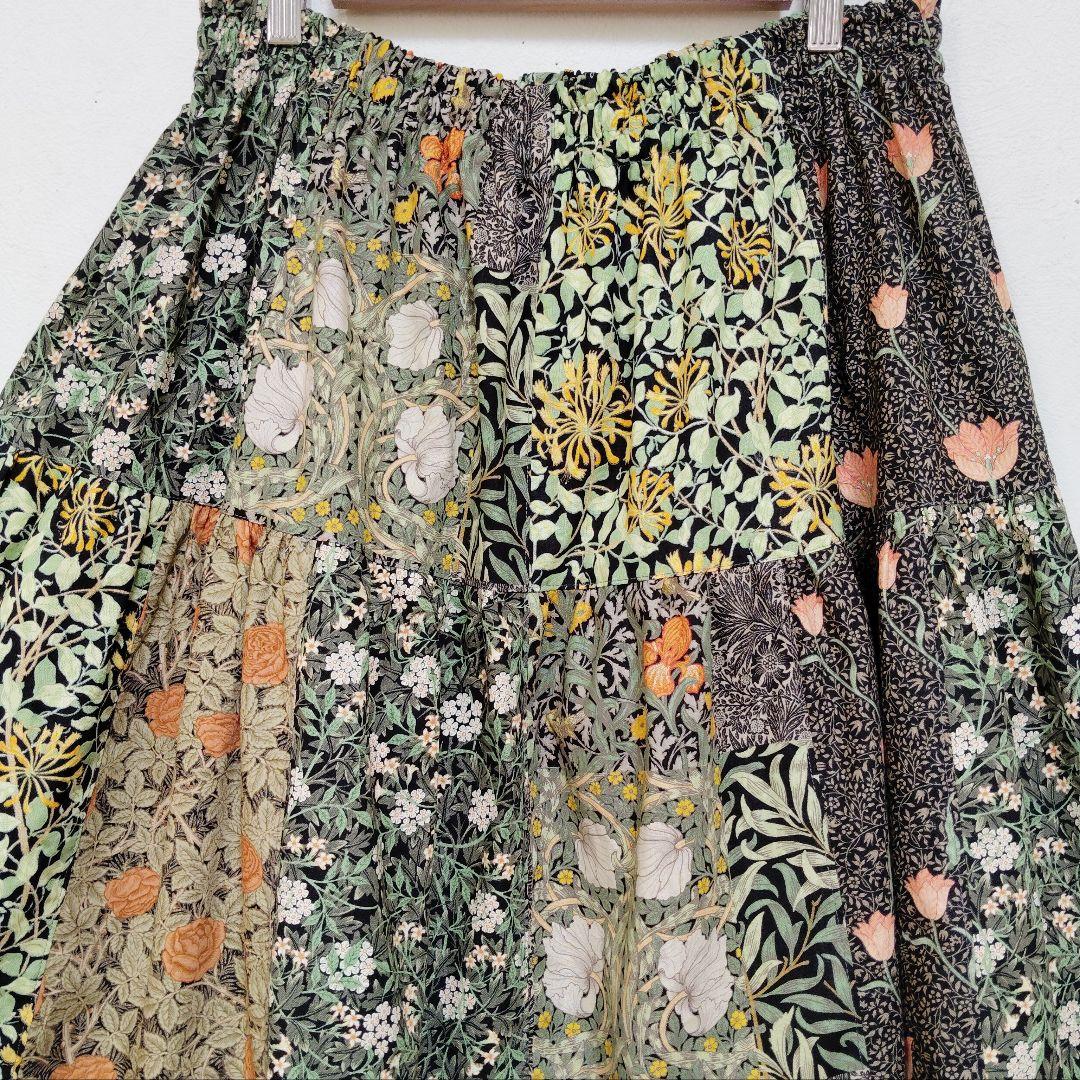handmadeウィリアムモリス生地パッチワークスカートfree