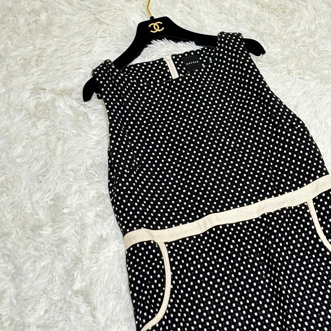 美品✨アトリエナルセ ドット ウール 毛 カシミヤ混 ワンピース モノトーン