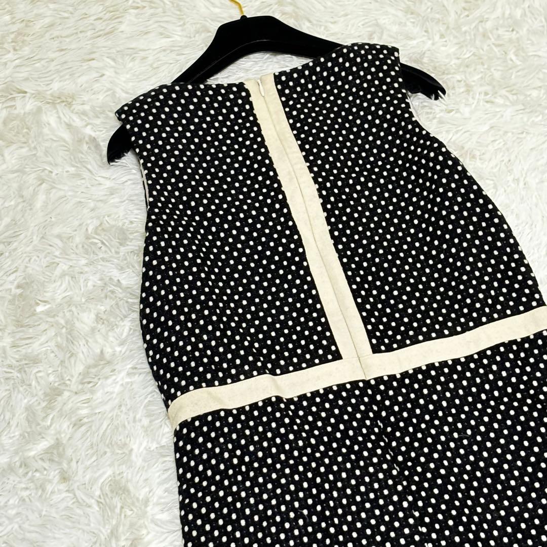 美品✨アトリエナルセ ドット ウール 毛 カシミヤ混 ワンピース モノトーン