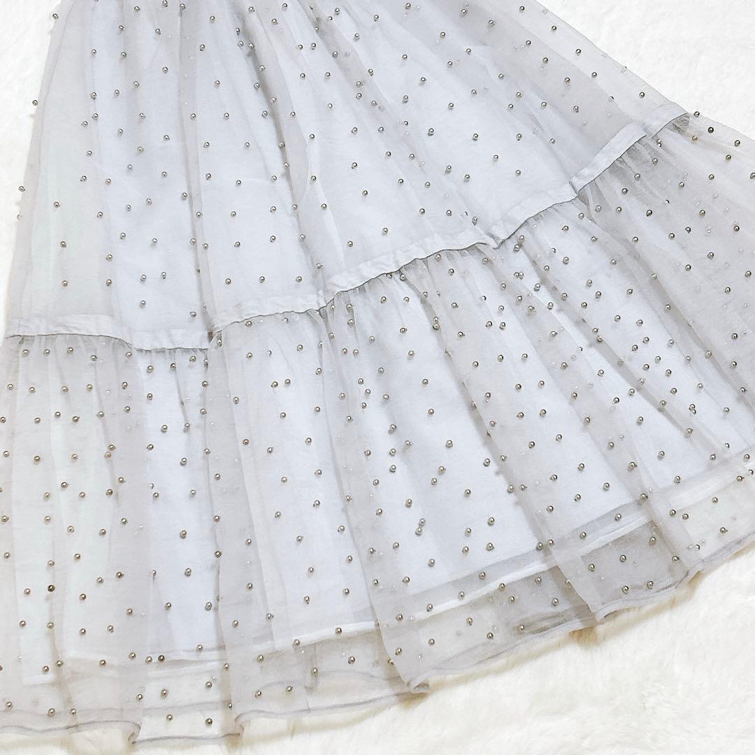 美品✨eimy istoire パールスタッズボリュームフレアスカート ブルー