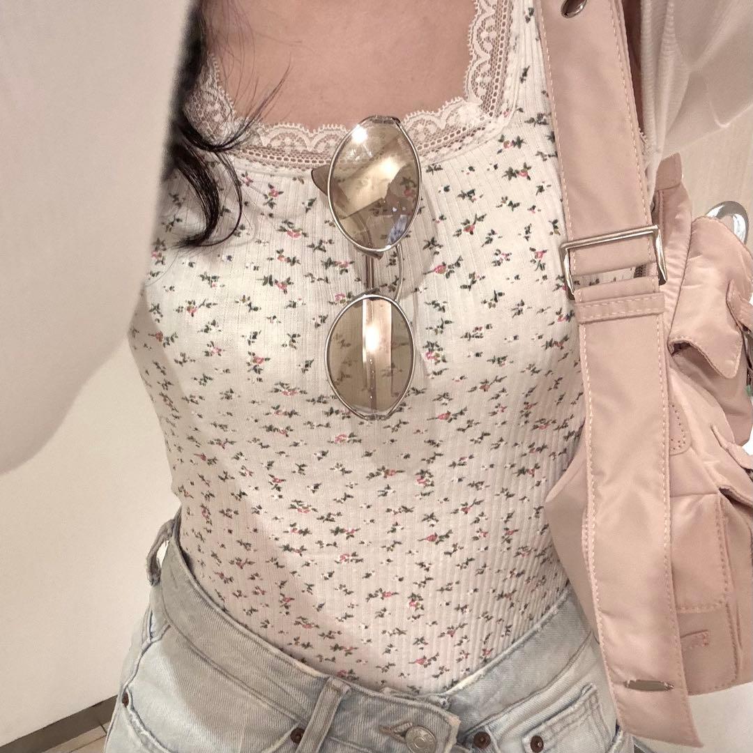 épine label lace flower rib onepiece