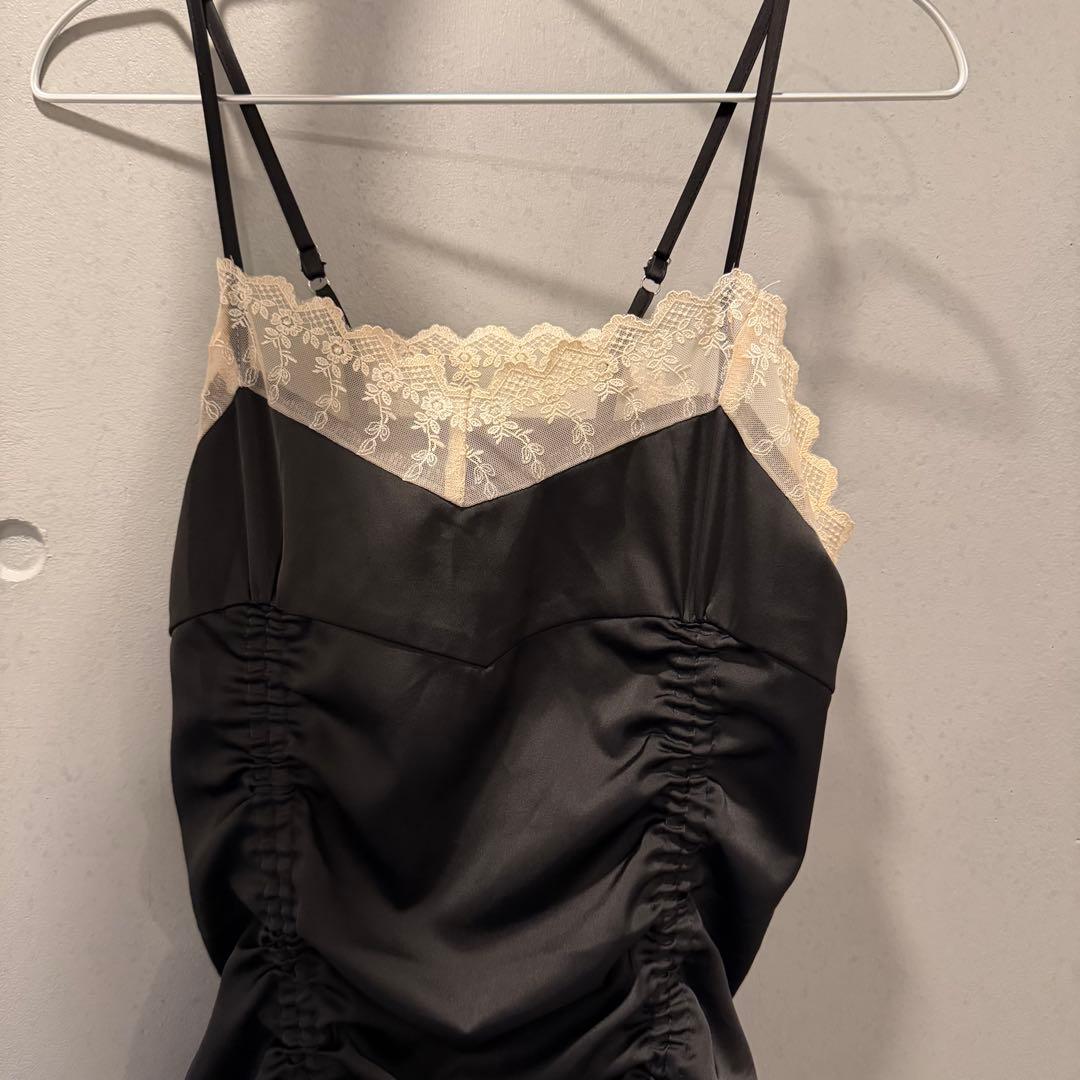 トップス pellicule satin gather mini op black