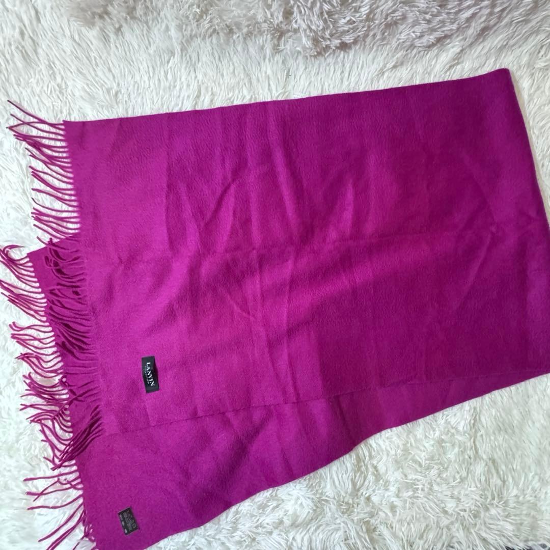 カシミヤ100%✨美品✨ランバン 大判マフラー ストール ボルドー パープル 紫