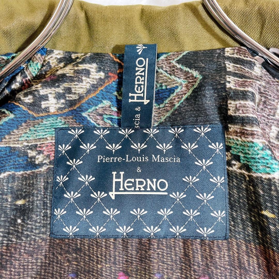 HERNO　ヘルノ　ベルテッドコート　コットンリネン　カーキ　裏地シルク