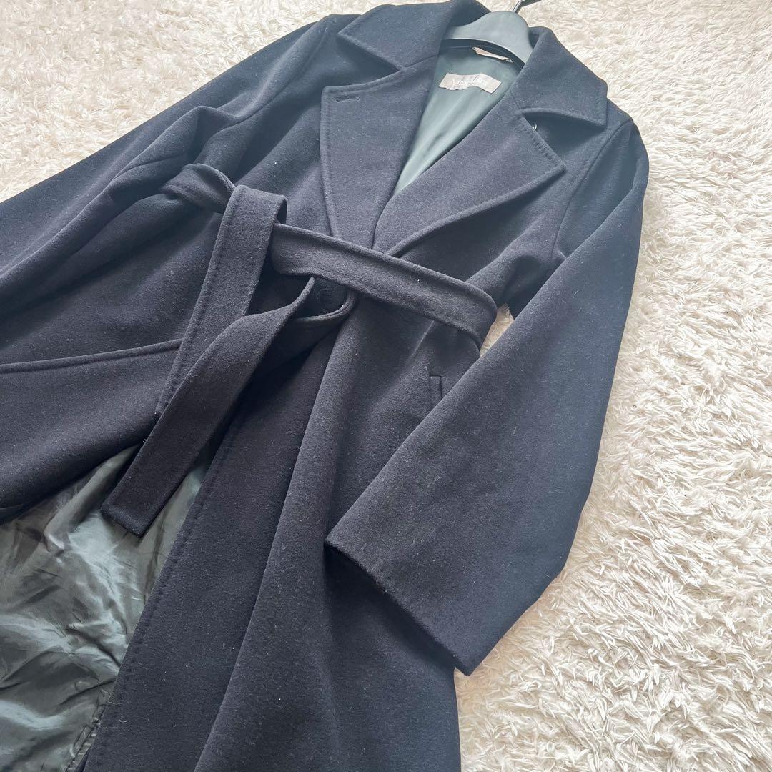 MAXMARA ベルテッドコート 女優襟 ウール混 ベルト ブラック 40