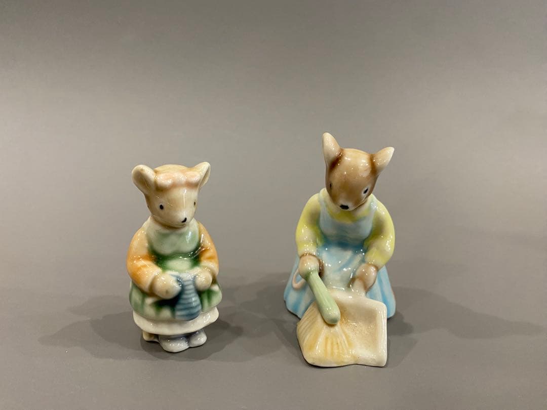 【ミニチュア】ネズミの家族 陶器 置物 12点セット 昭和レトロ ヴィンテージ