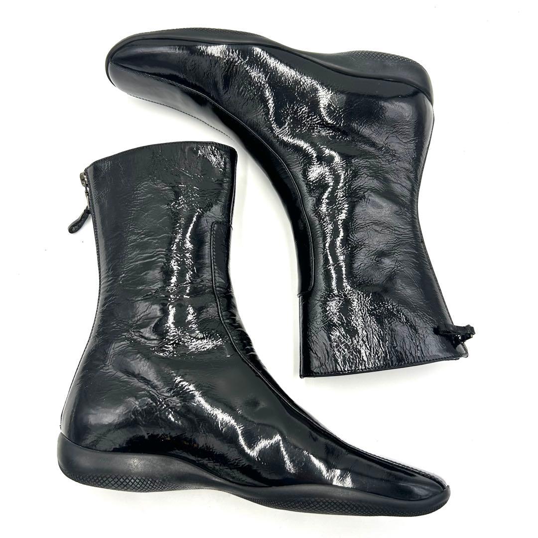 PRADA プラダ パテントブーツ レザー ブラック 36 1/2