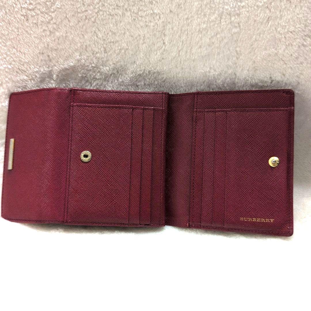 バーバリー　Wホック 折り財布 レザー　レッド　ノバチェック