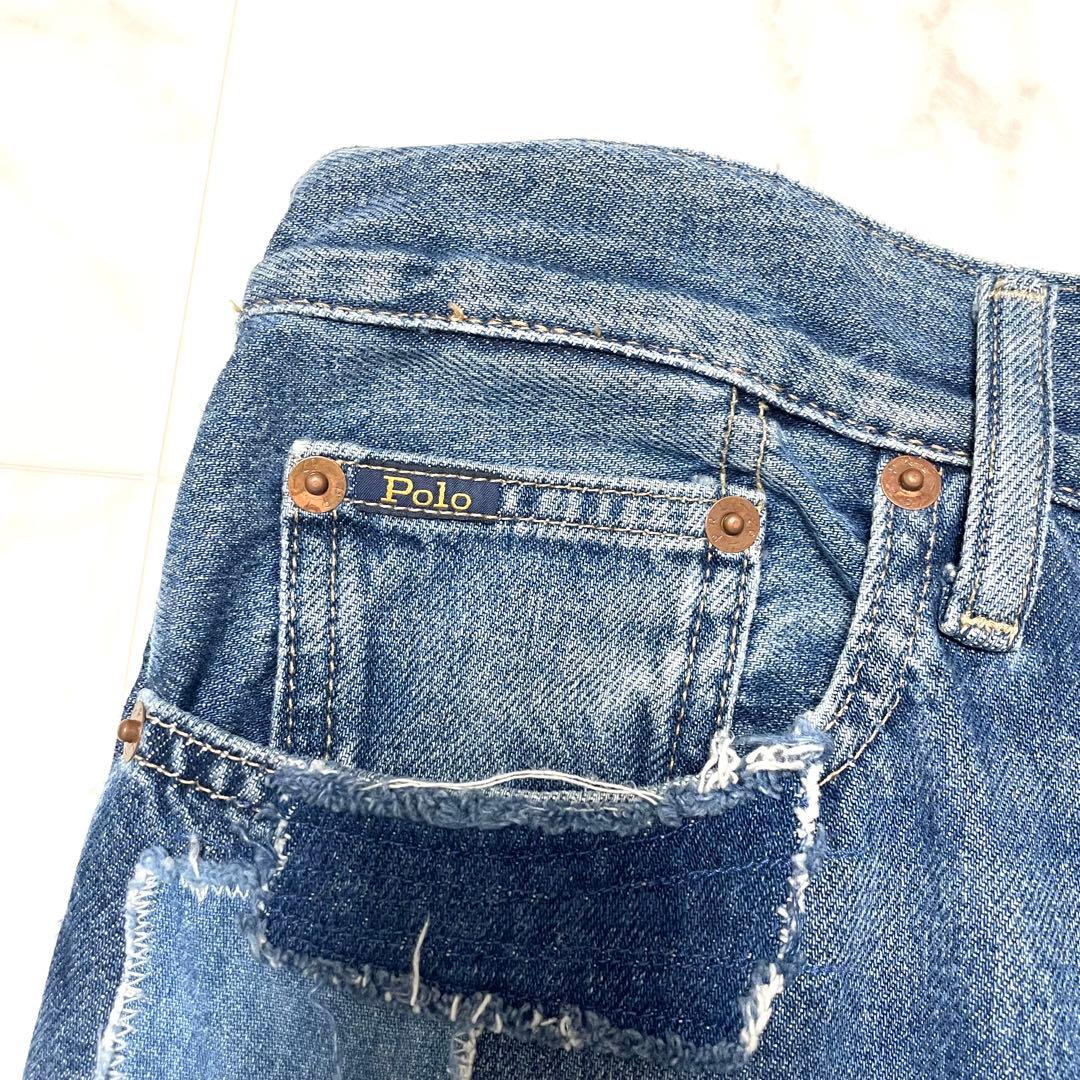 極美品 現行 ポロラルフローレン デニム パッチワーク フレアジーンズ 28
