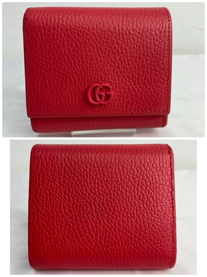 GUCCI 2つ折り 財布 GGマーモント ピンク 本革 レザー