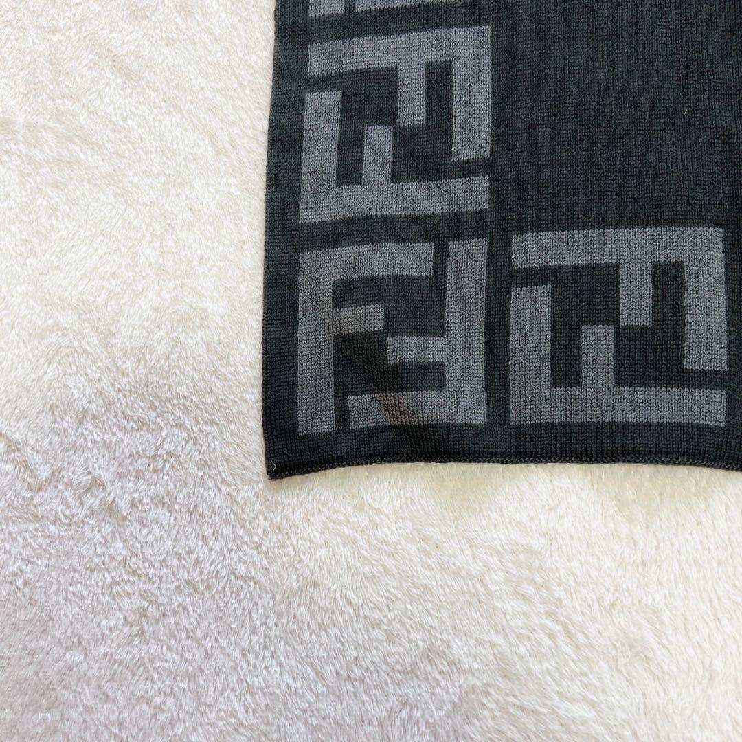 FENDI フェンディ　FF　ズッカ柄　マフラー　ウール　グレー