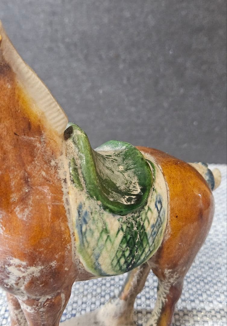 1971年中国北京購入　唐三彩　馬置物　馬俑　オブジェ　複製品　高さ18.5cm