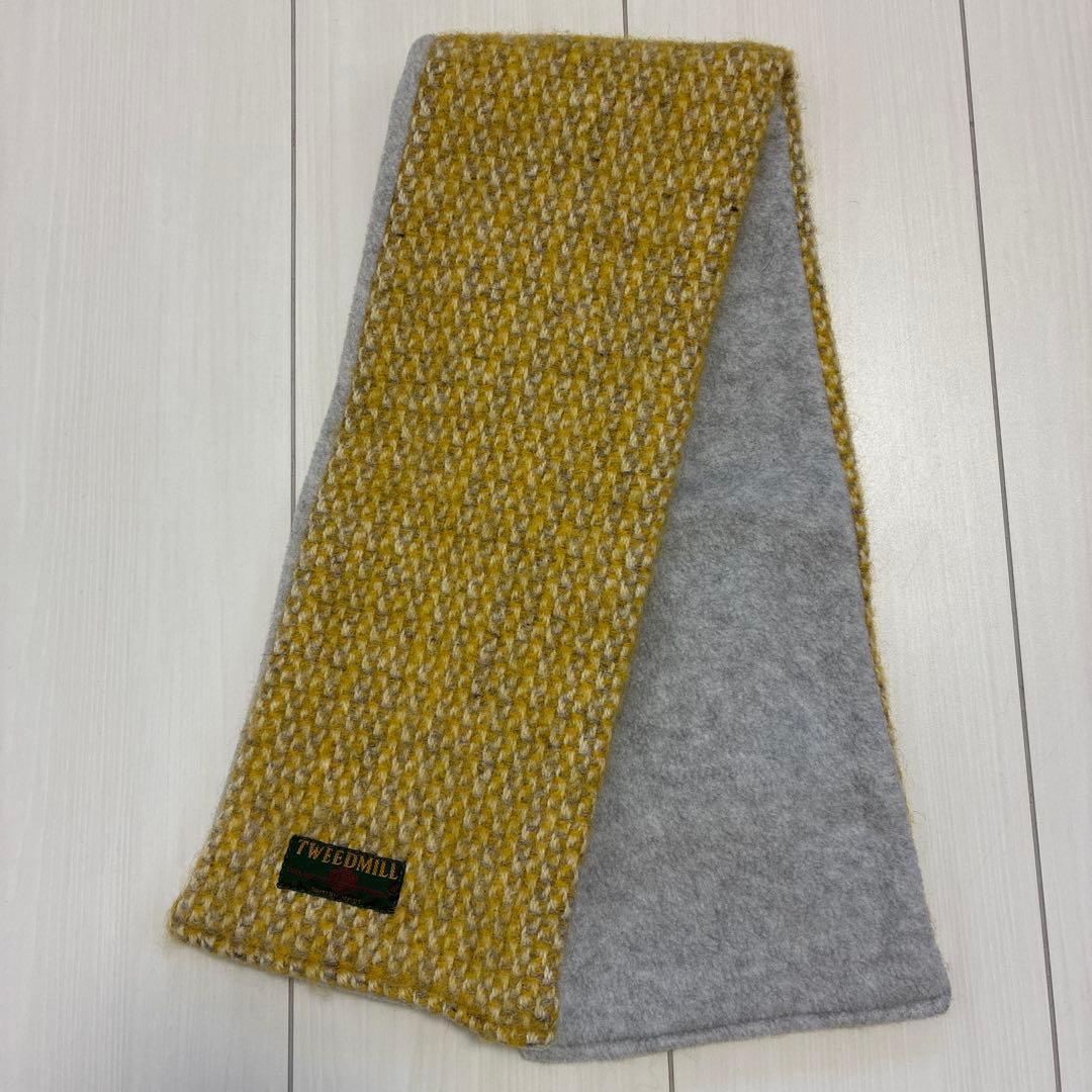 ブランド古着！イギリス製 TWEEDMILL イエロー×グレー ウール マフラー