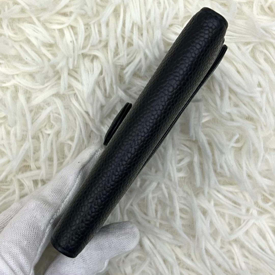 【美品】CHANEL ココマーク キャビアスキン 二つ折り財布 ブラック