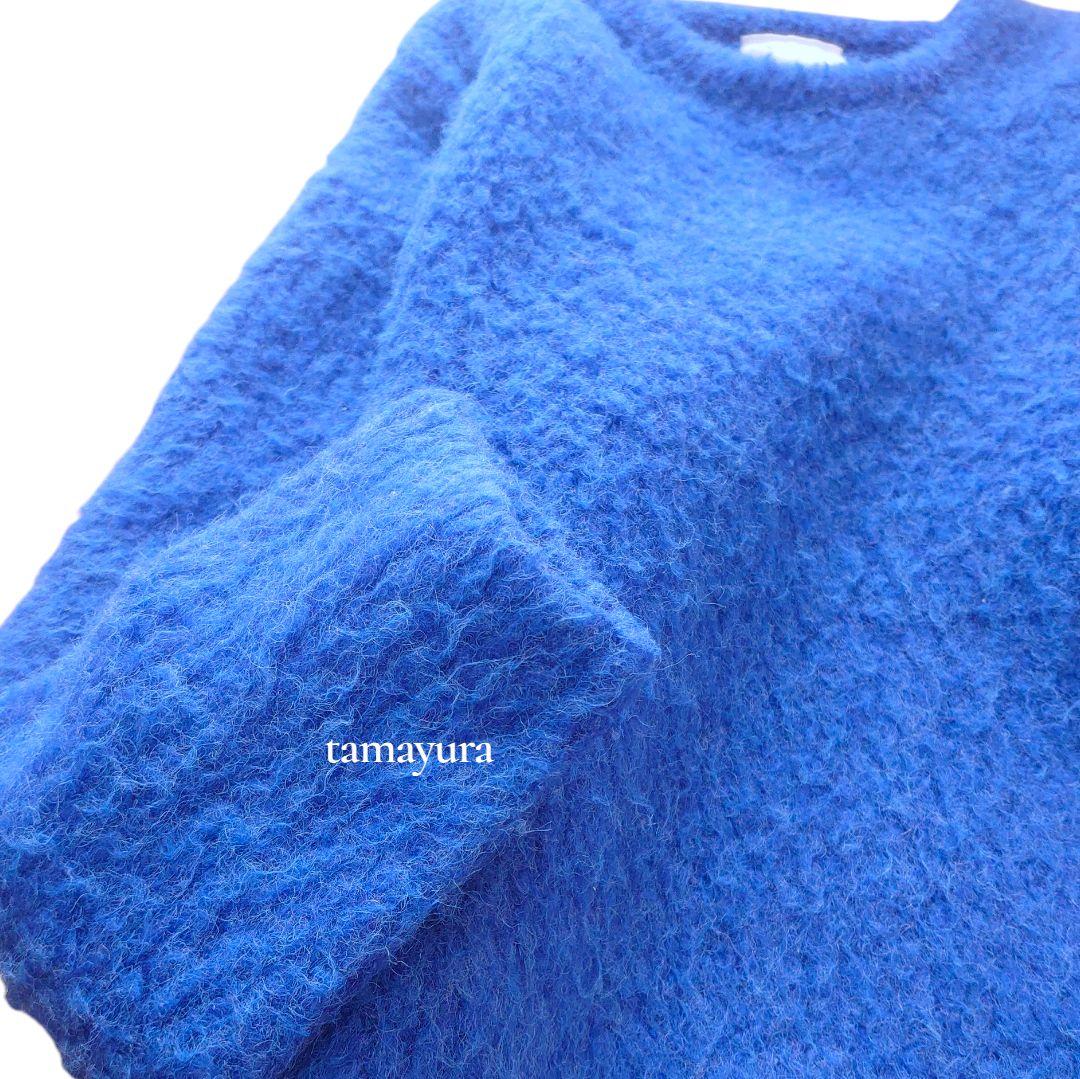 超美品 ウィムガゼット/ミックスヤーンクルーネックニットプルオーバー ブルー