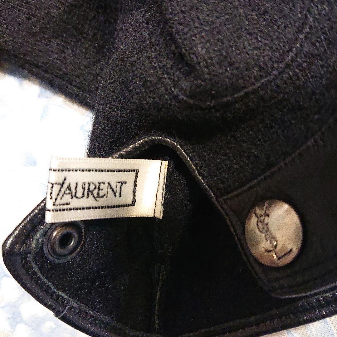 Yves Saint Laurent 黒 手袋 ウール レザー