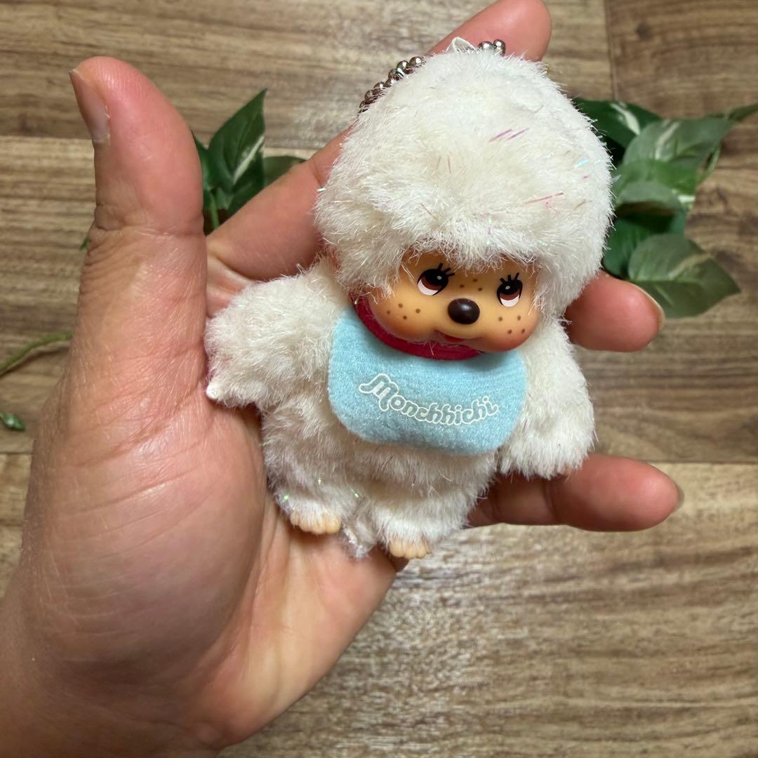 モンチッチ　ラメ入りホワイト　マスコットキーホルダー【レトロ】　男の子　セキグチ