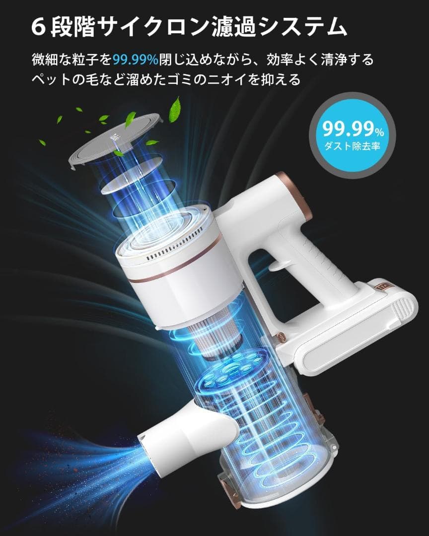 掃除機 コードレス コードレス掃除機 軽量 60分連続稼働 段吸引力モード